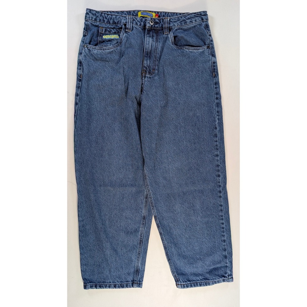 Empyre Loose Fit Skate Jeans Mens 30 Medium Wash Blue Embroidered Baggy Denim